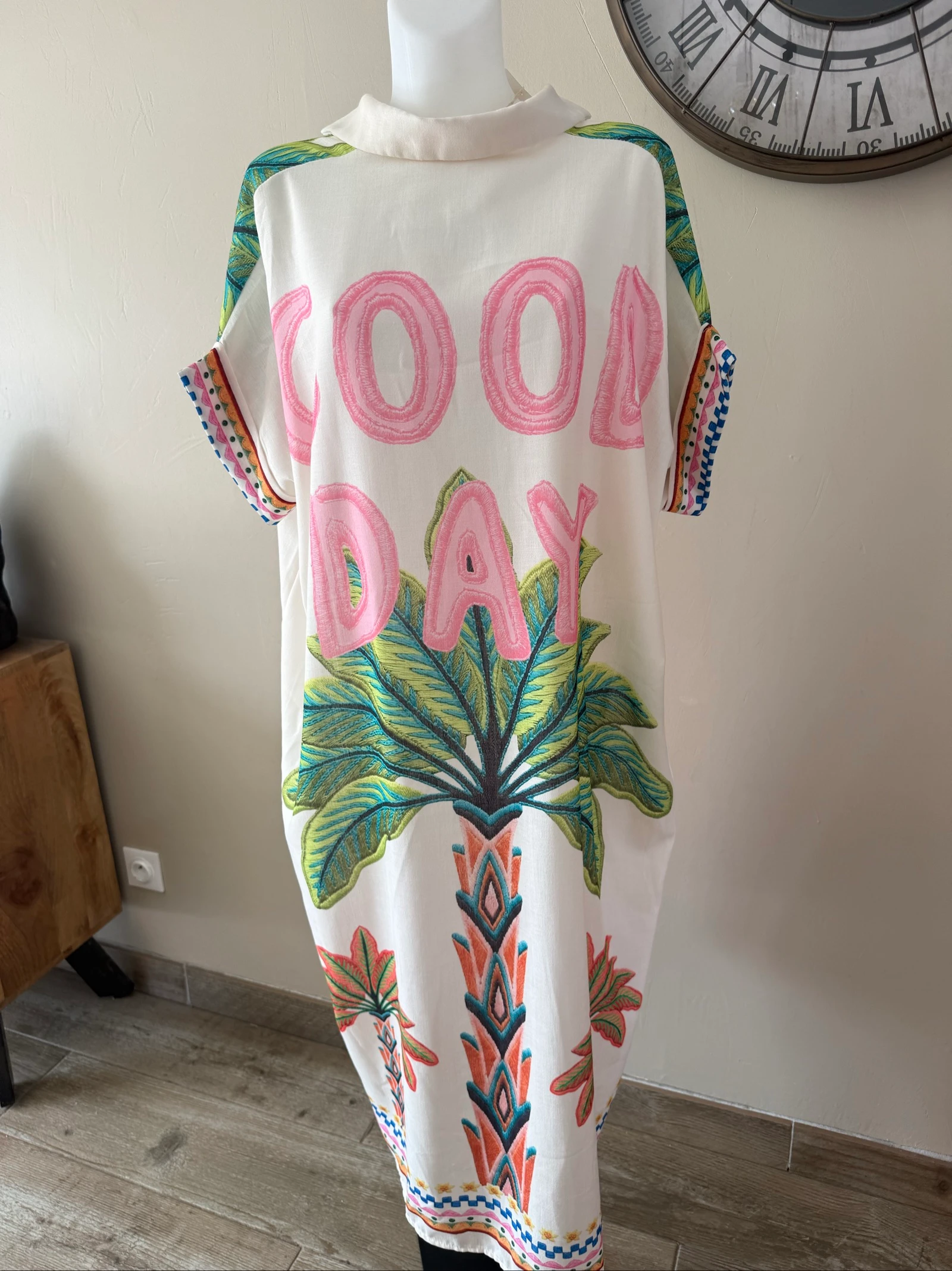 Oversize Shirt Dress Made in Italy Linen & Flamingo Cotton Trend - Size 40 to 48 – photo 2